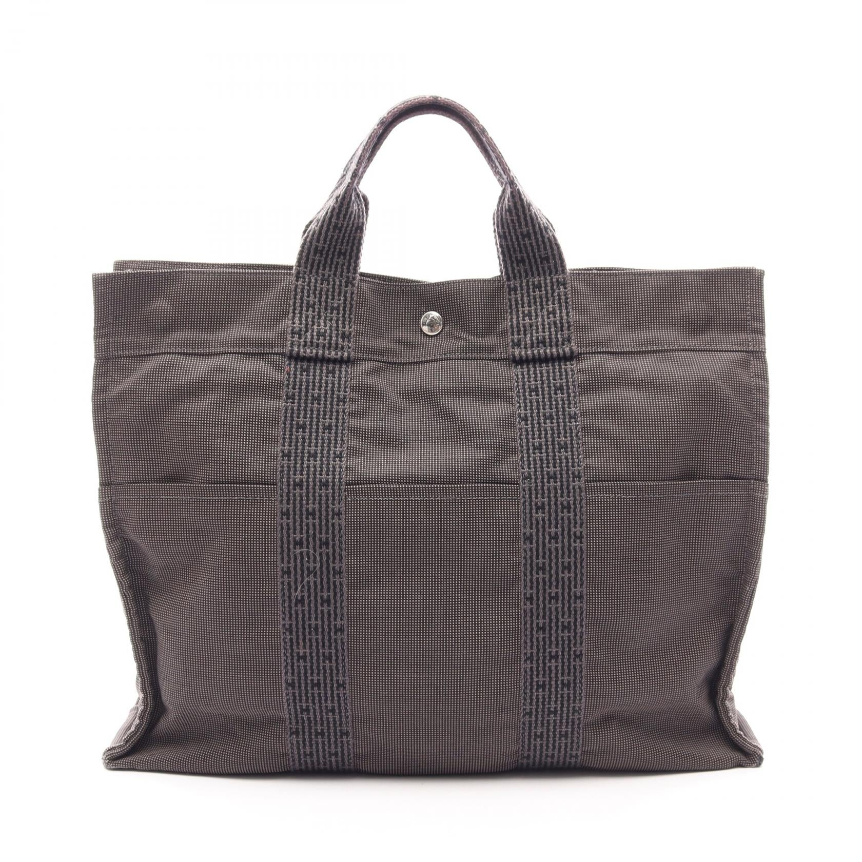 エールラインMM ハンドバッグ トートバッグ ナイロンキャンバス ダークグレー シルバー金具 エルメス バッグ HERMES