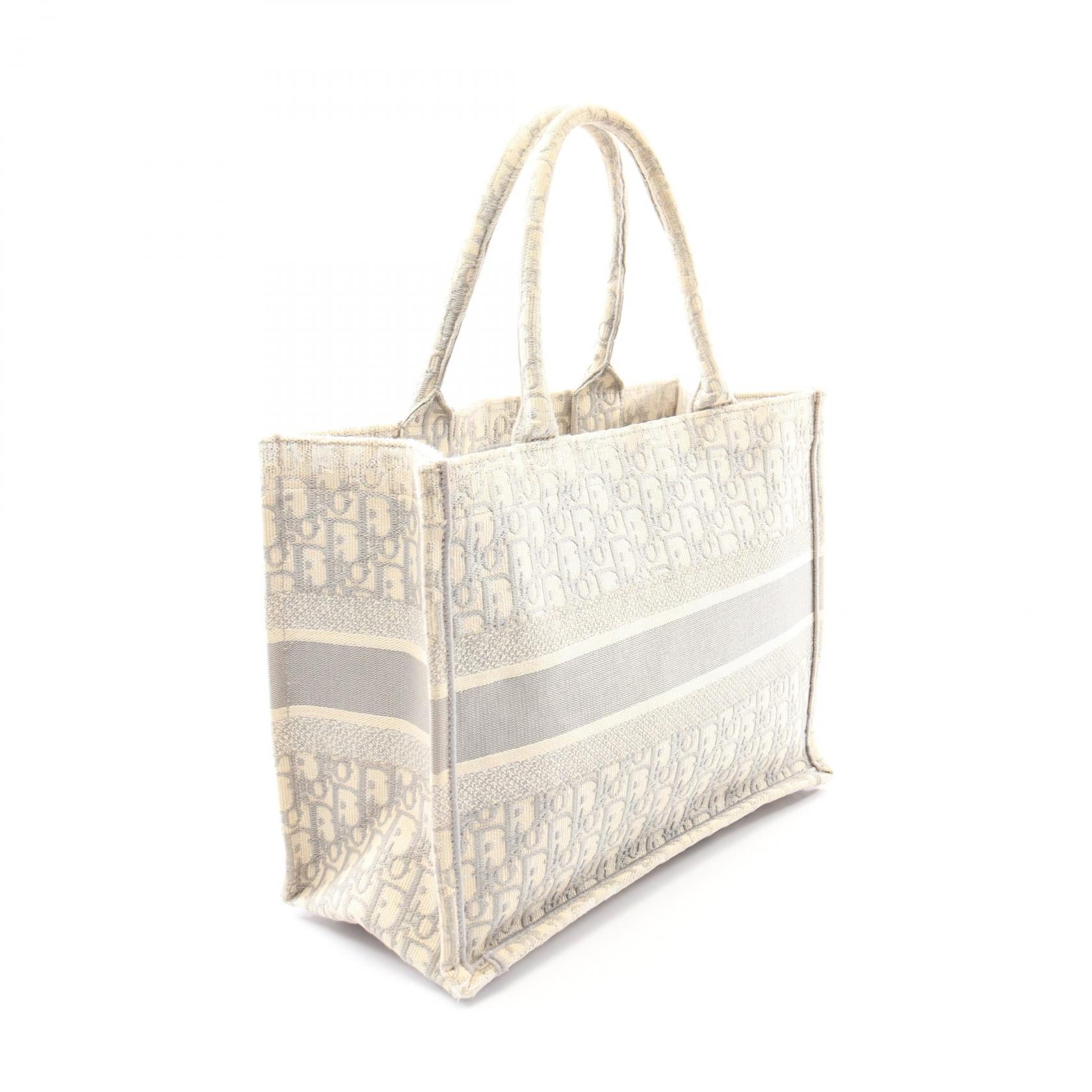 BOOK TOTE ブックトート ミディアム ハンドバッグ トートバッグ キャンバス アイボリー グレー クリスチャンディオール バッグ Christian Dior