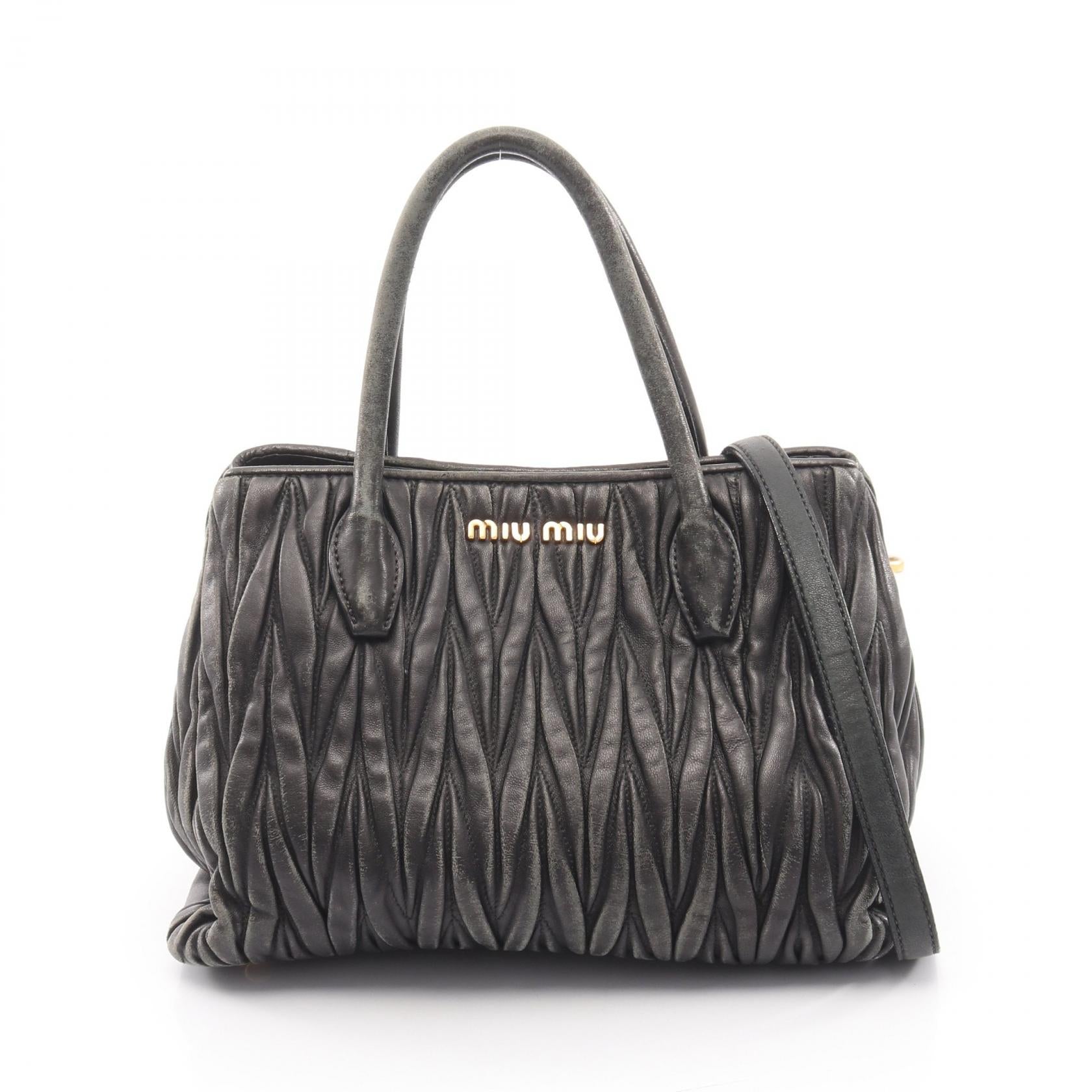 マテラッセ 2way ハンドバッグ レザー ブラック ミュウミュウ バッグ miu miu
