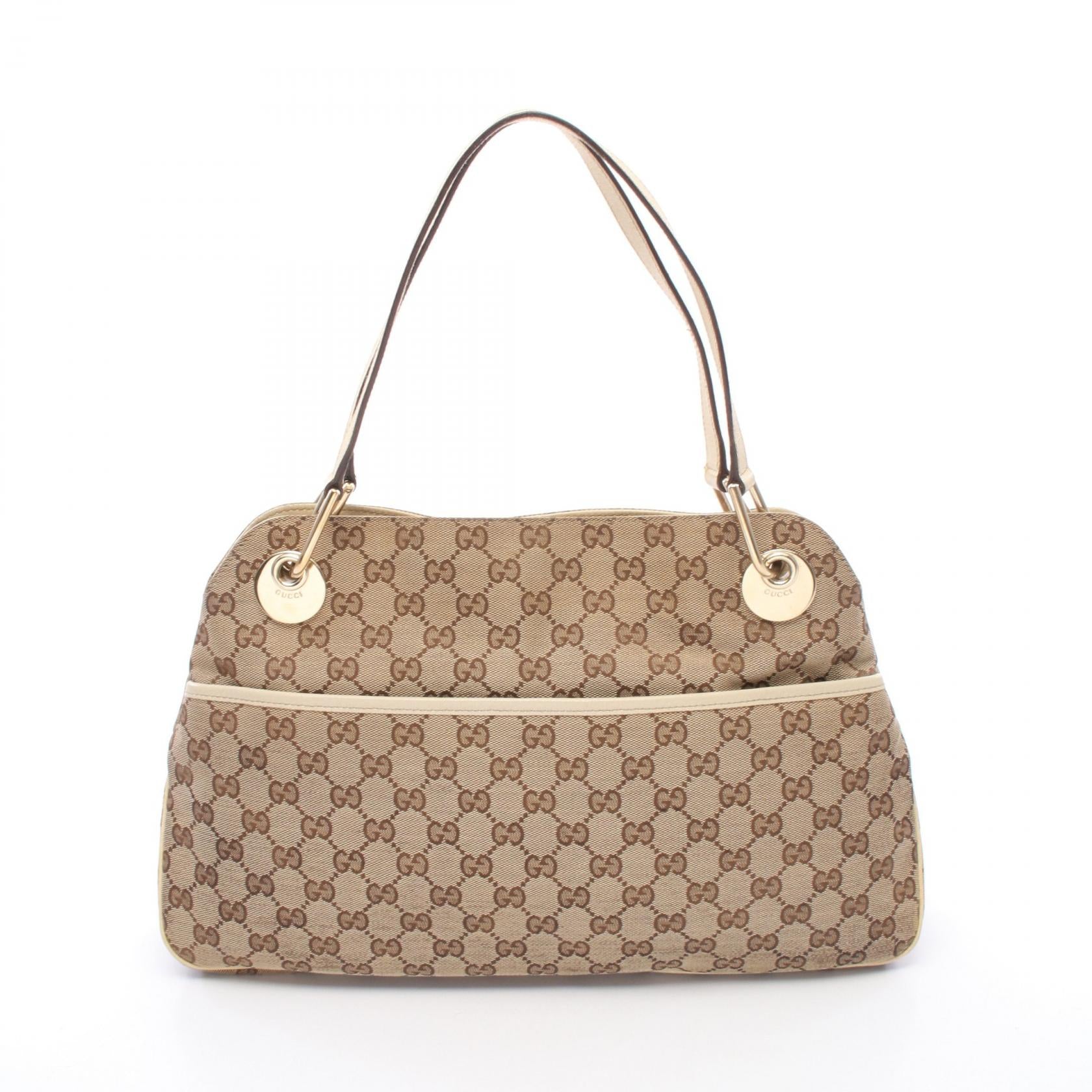 GGキャンバス ショルダーバッグ キャンバス レザー ベージュ アイボリー グッチ バッグ GUCCI
