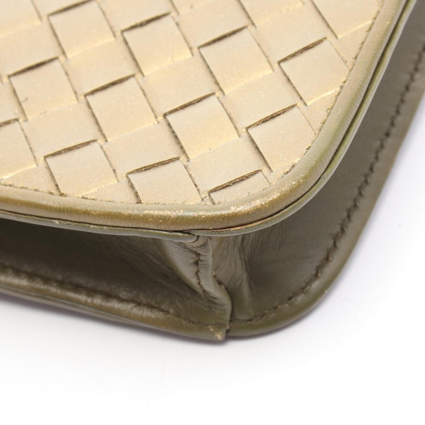 イントレチャート ショルダーバッグ レザー ゴールド カーキグリーン ボッテガヴェネタ バッグ BOTTEGA VENETA