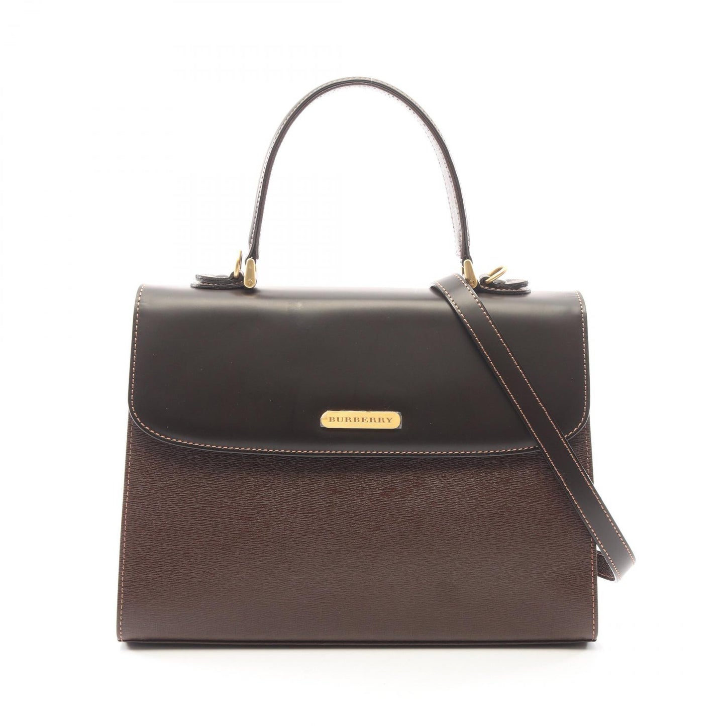 2WAY ハンドバッグ レザー ダークブラウン バーバリー バッグ BURBERRY