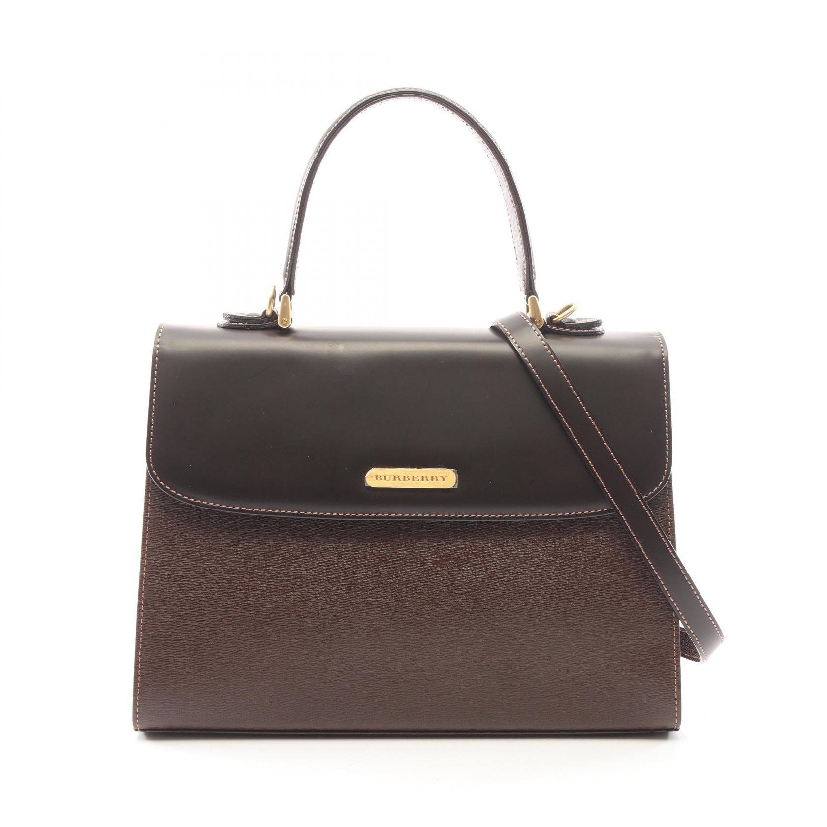 2WAY ハンドバッグ レザー ダークブラウン バーバリー バッグ BURBERRY