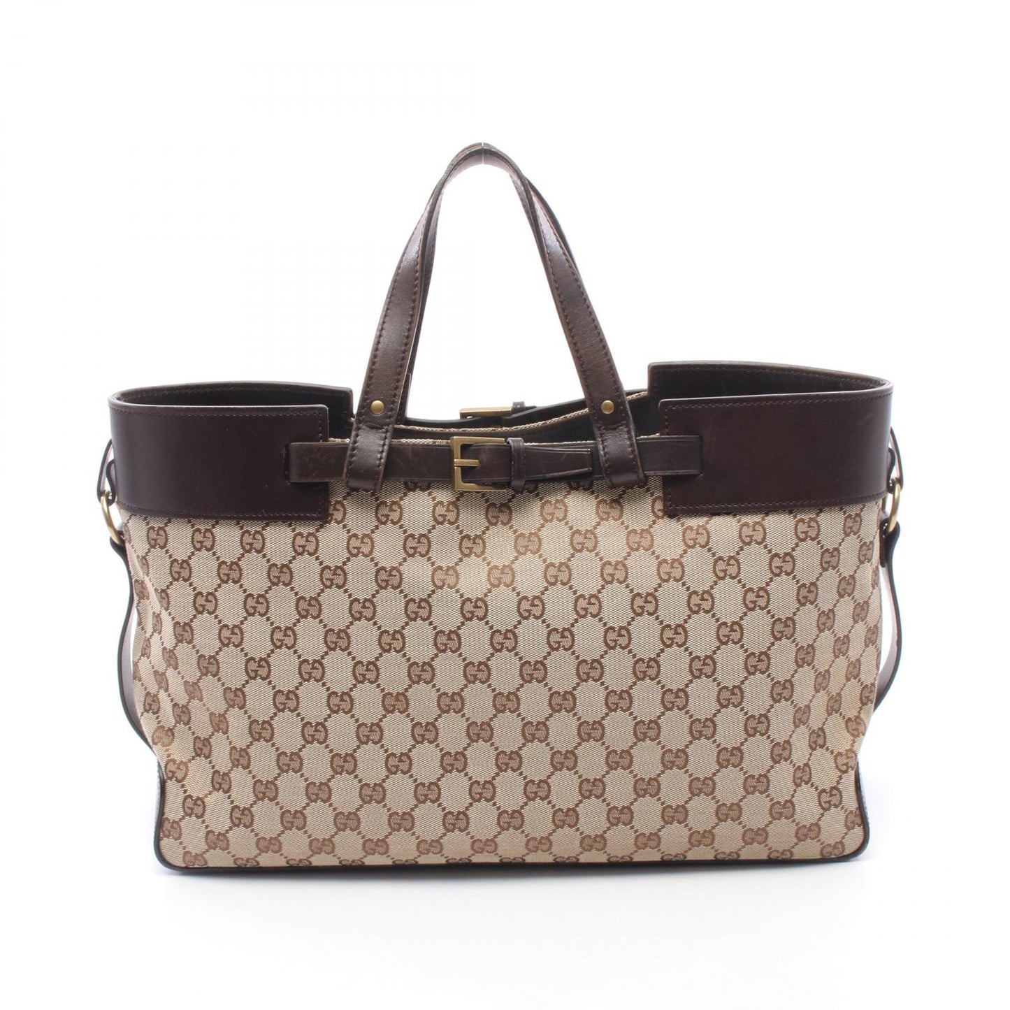 GGキャンバス ハンドバッグ トートバッグ キャンバス レザー ベージュ ダークブラウン グッチ バッグ GUCCI