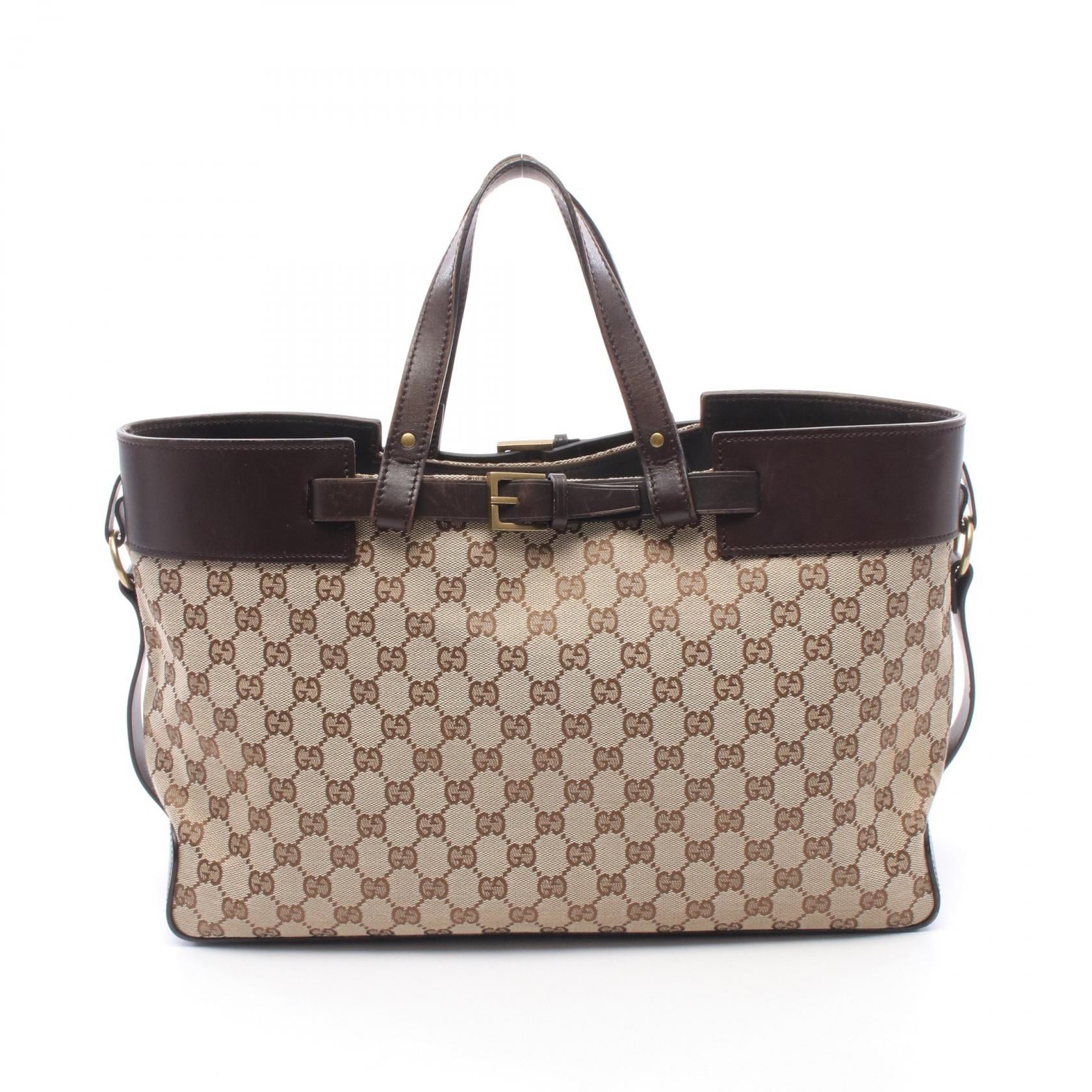 GGキャンバス ハンドバッグ トートバッグ キャンバス レザー ベージュ ダークブラウン グッチ バッグ GUCCI