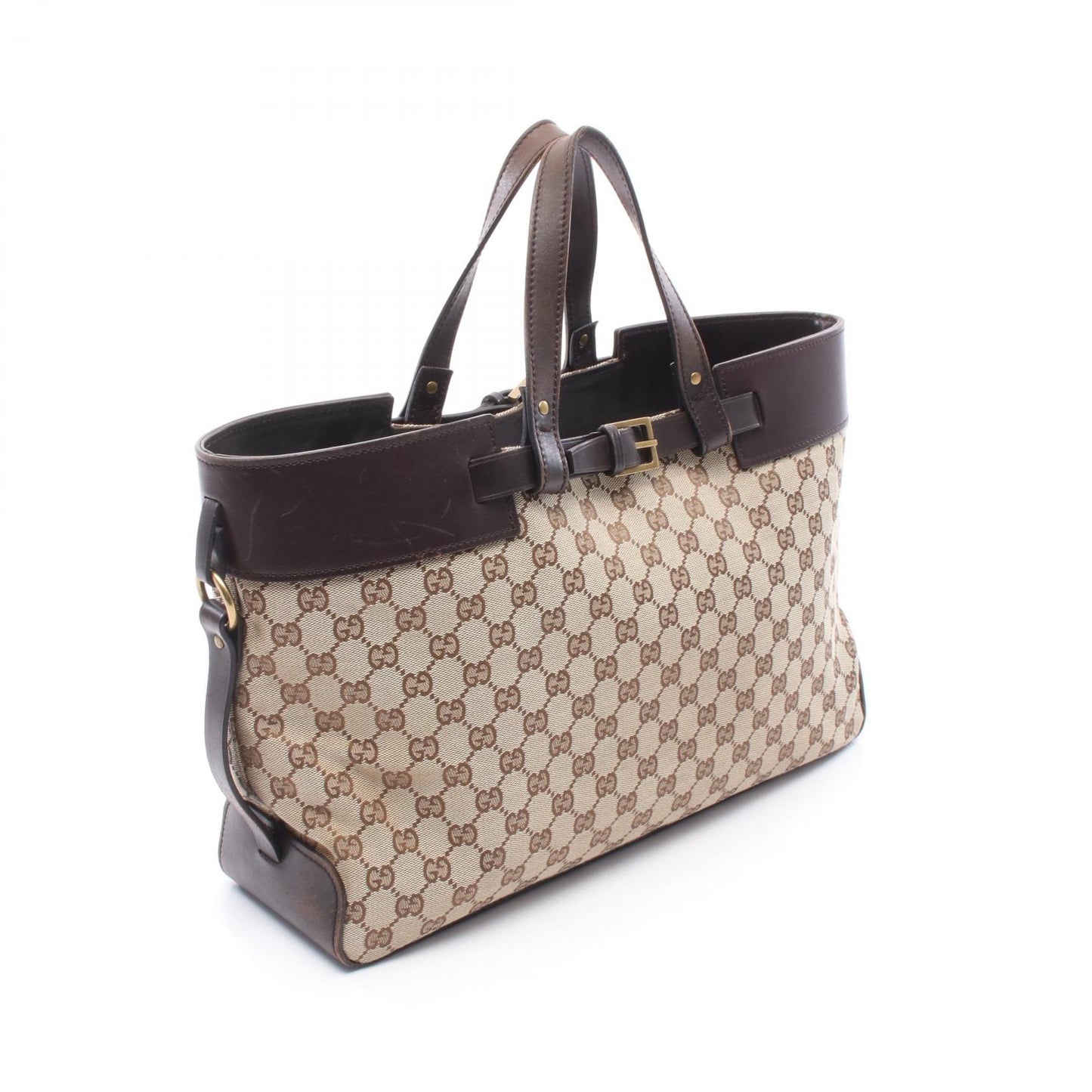 GGキャンバス ハンドバッグ トートバッグ キャンバス レザー ベージュ ダークブラウン グッチ バッグ GUCCI