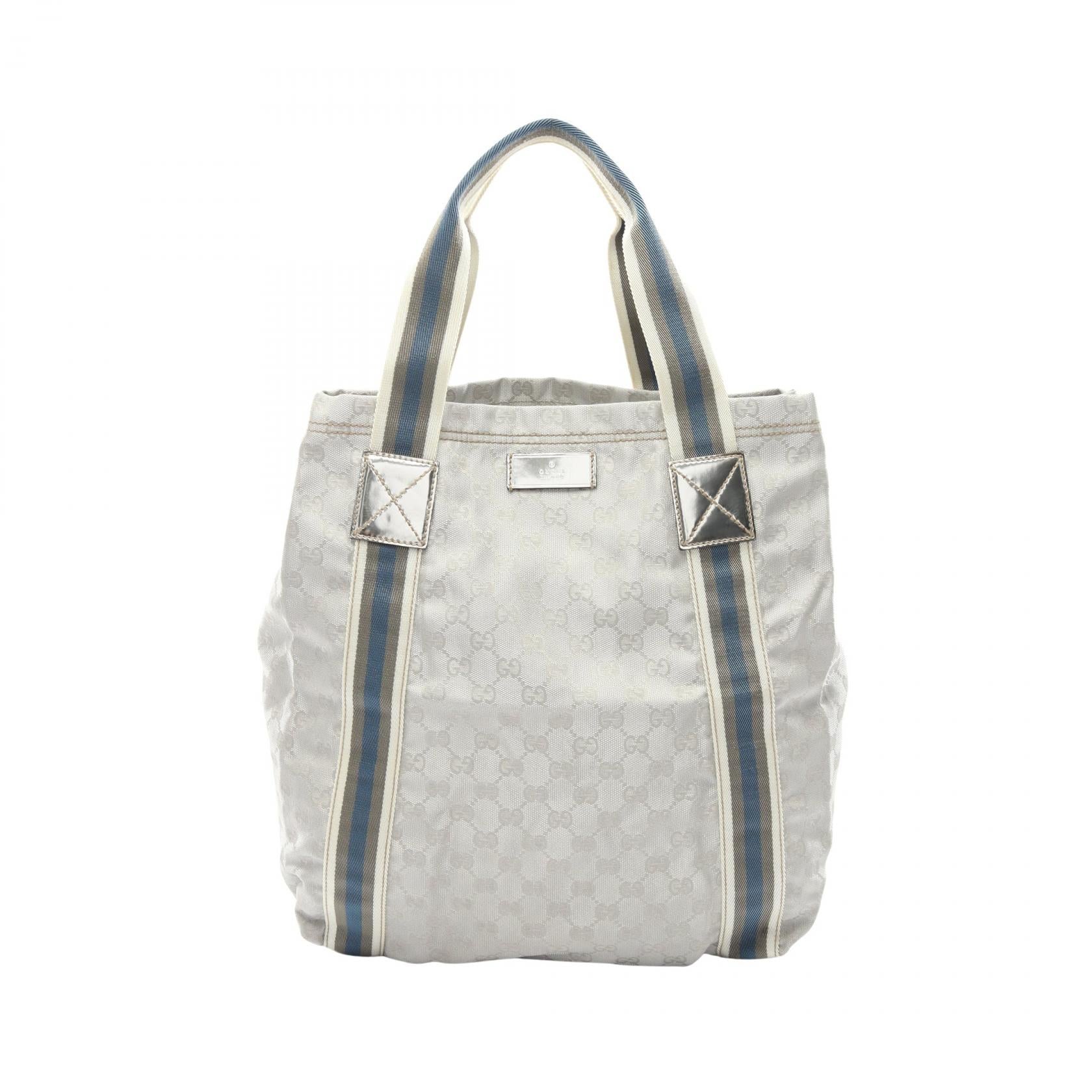 GGキャンバス シェリーライン ハンドバッグ トートバッグ キャンバス レザー シルバー マルチカラー グッチ バッグ GUCCI