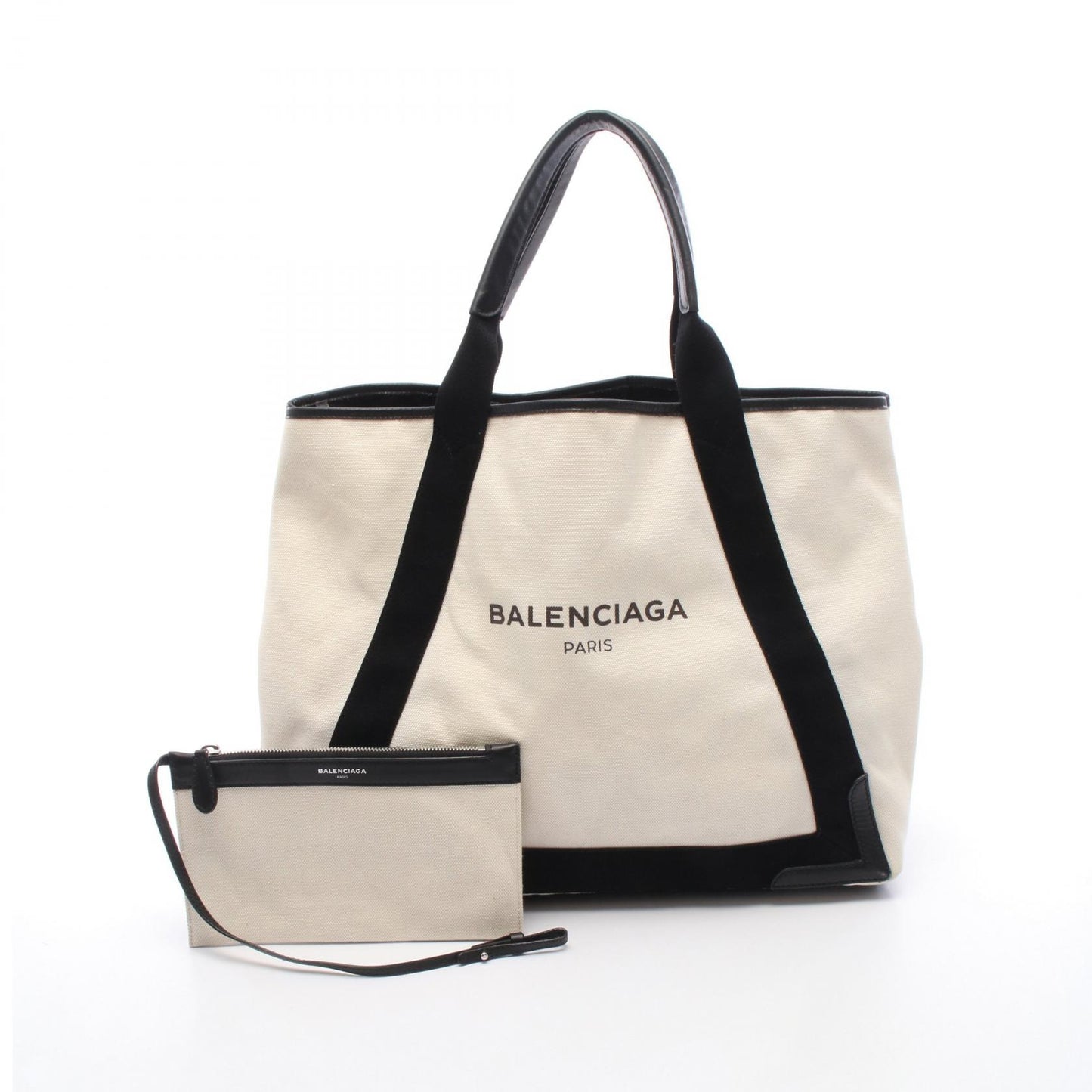 NAVY CABAS ネイビーカバ M ハンドバッグ トートバッグ キャンバス レザー アイボリー ブラック バレンシアガ バッグ BALENCIAGA