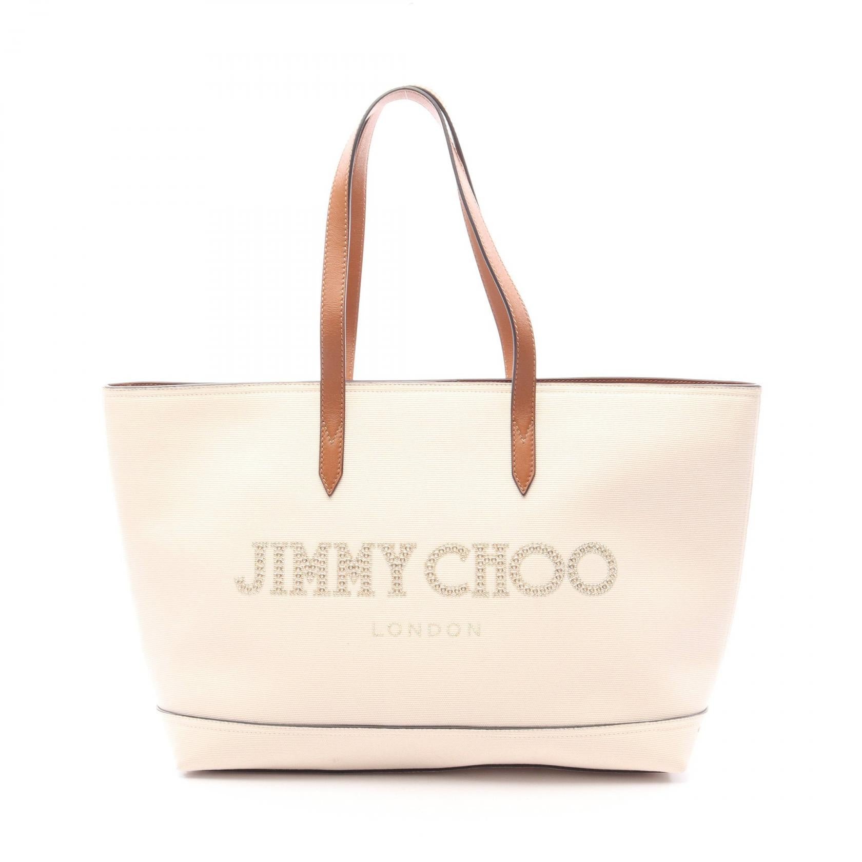 ショルダーバッグ トートバッグ キャンバス レザー アイボリー ブラウン ジミーチュウ バッグ JIMMY CHOO