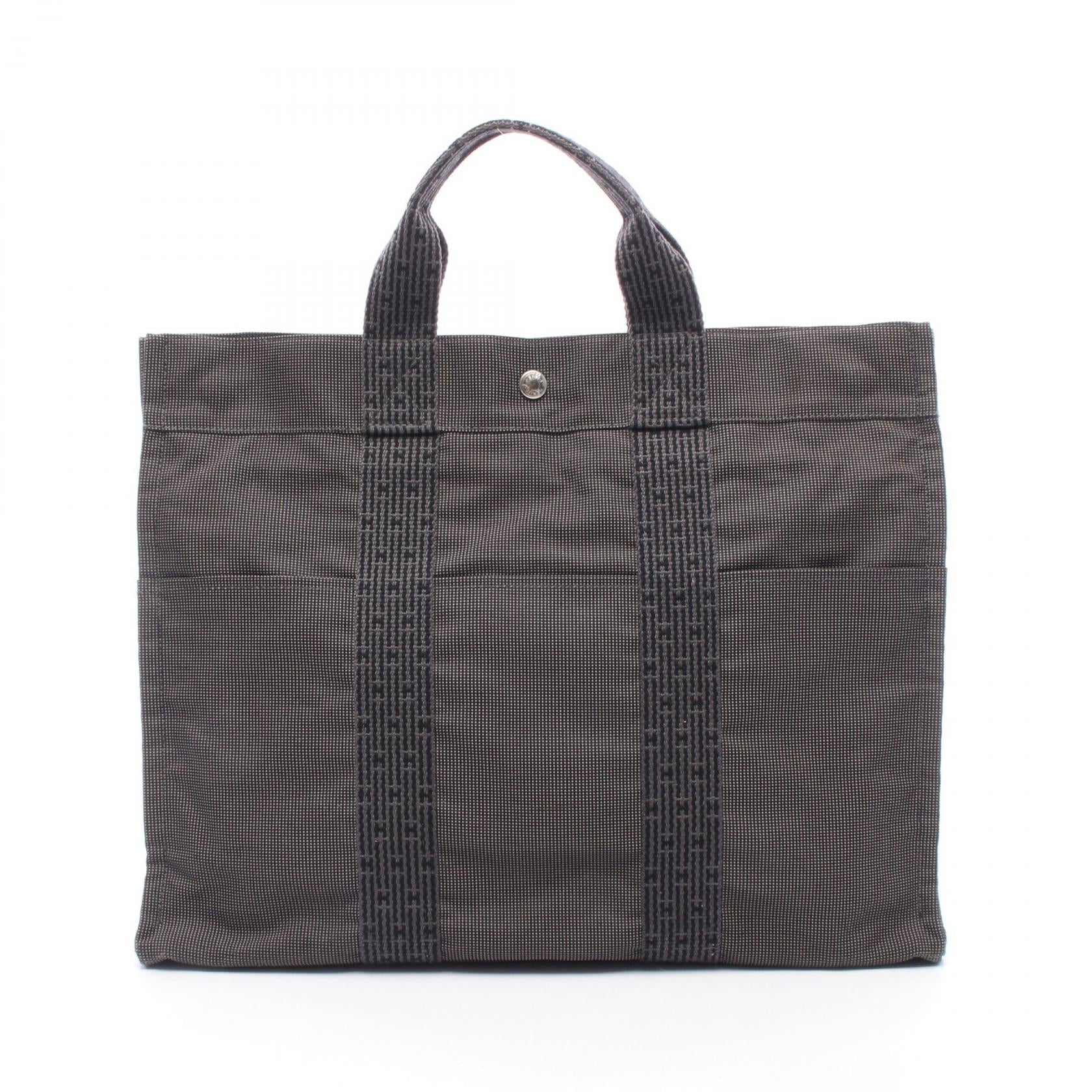 エールラインMM ハンドバッグ トートバッグ ナイロンキャンバス ダークグレー シルバー金具 エルメス バッグ HERMES