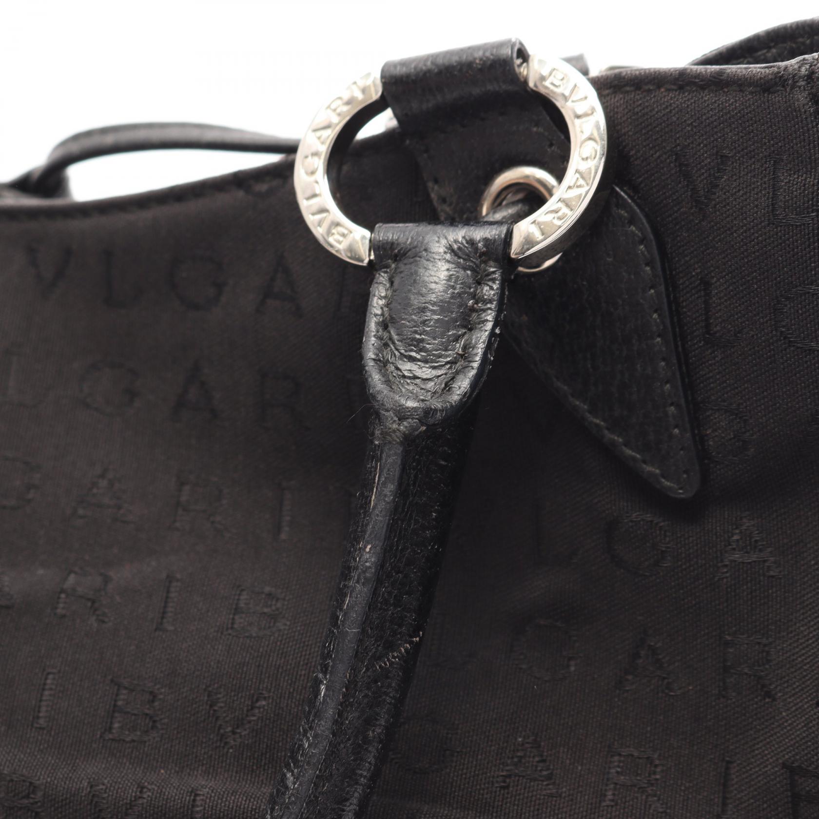 ロゴマニア ハンドバッグ キャンバス レザー ブラック ブルガリ バッグ BVLGARI