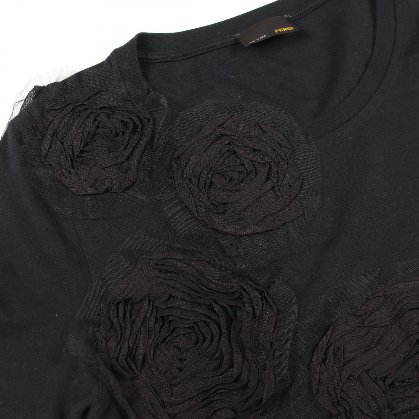 フラワー レース 半袖Tシャツ コットン ブラック フェンディ トップス FENDI