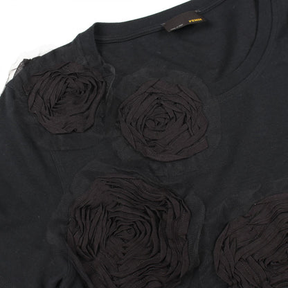フラワー レース 半袖Tシャツ コットン ブラック フェンディ トップス FENDI