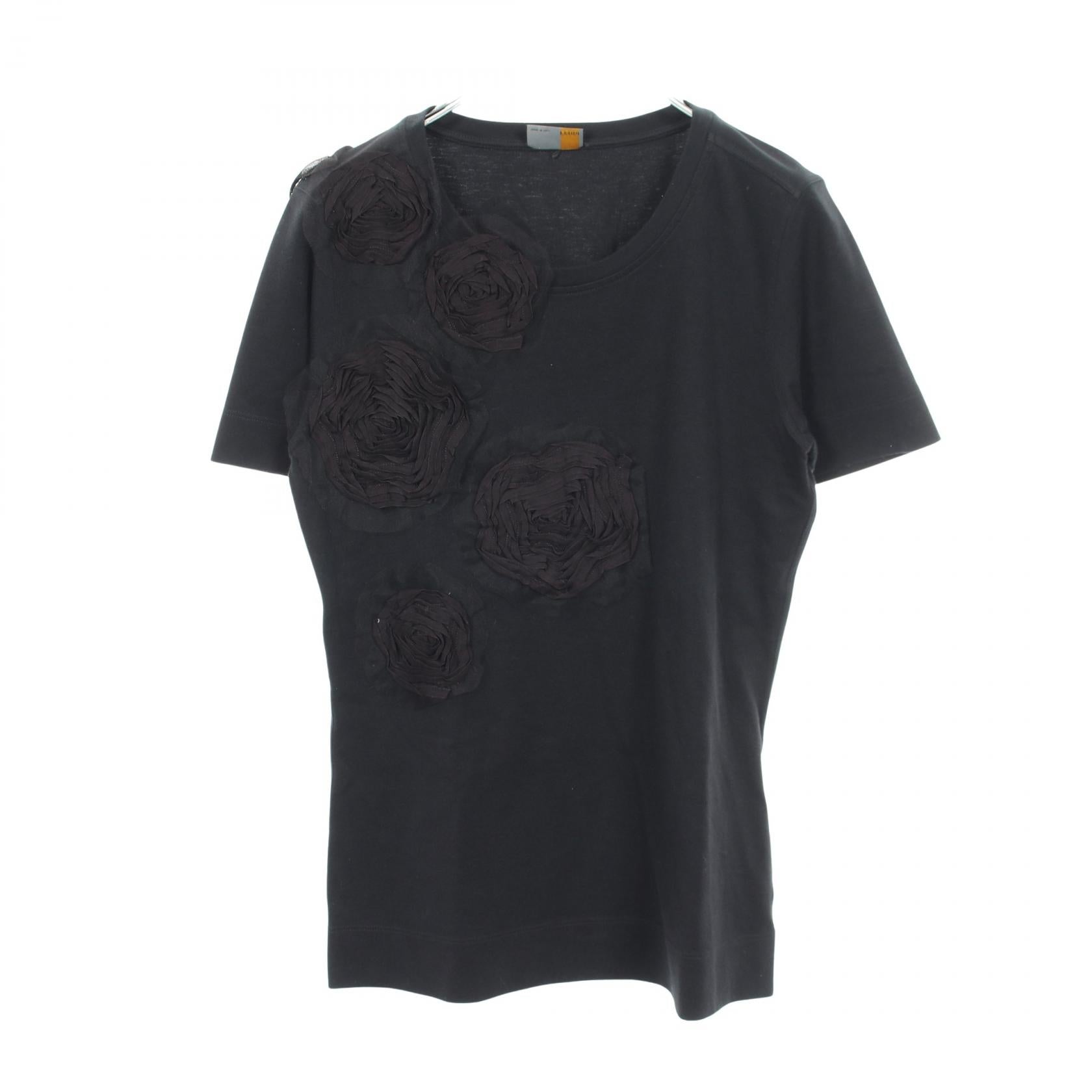 フラワー レース 半袖Tシャツ コットン ブラック フェンディ トップス FENDI