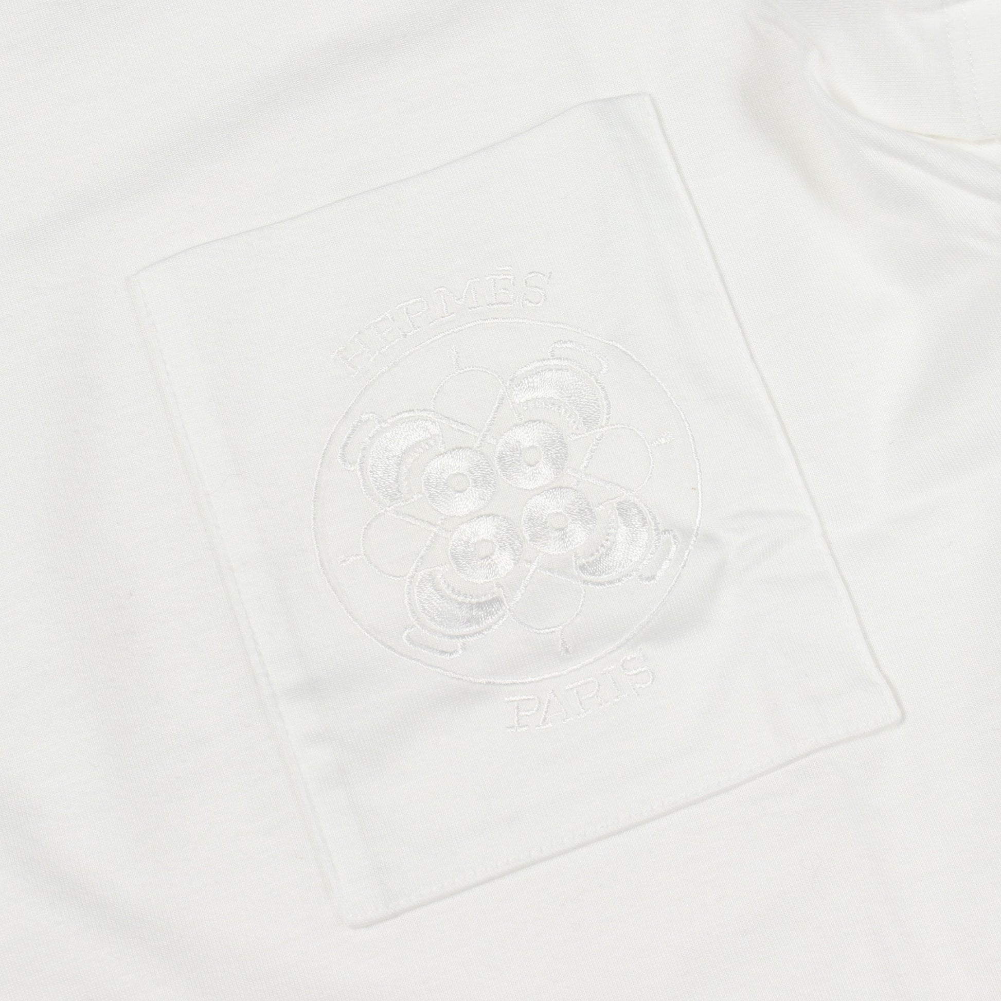刺繍 ポケット付き 半袖Tシャツ コットン ホワイト エルメス トップス HERMES