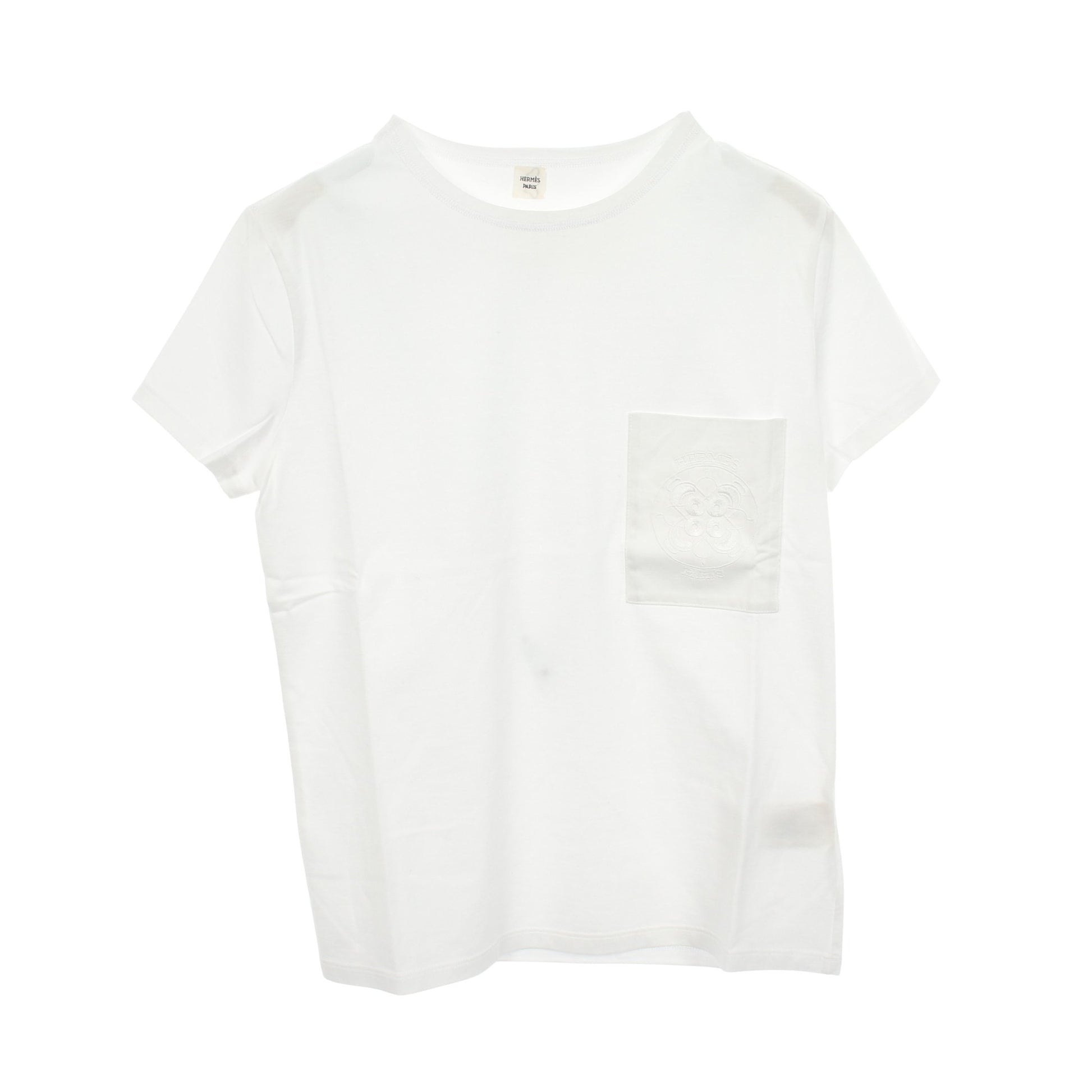 刺繍 ポケット付き 半袖Tシャツ コットン ホワイト エルメス トップス HERMES