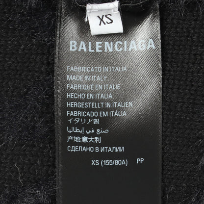 ロゴ総柄 ファー カーディガン ウール ナイロン ブラック ダークネイビー バレンシアガ トップス BALENCIAGA