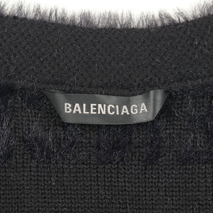ロゴ総柄 ファー カーディガン ウール ナイロン ブラック ダークネイビー バレンシアガ トップス BALENCIAGA