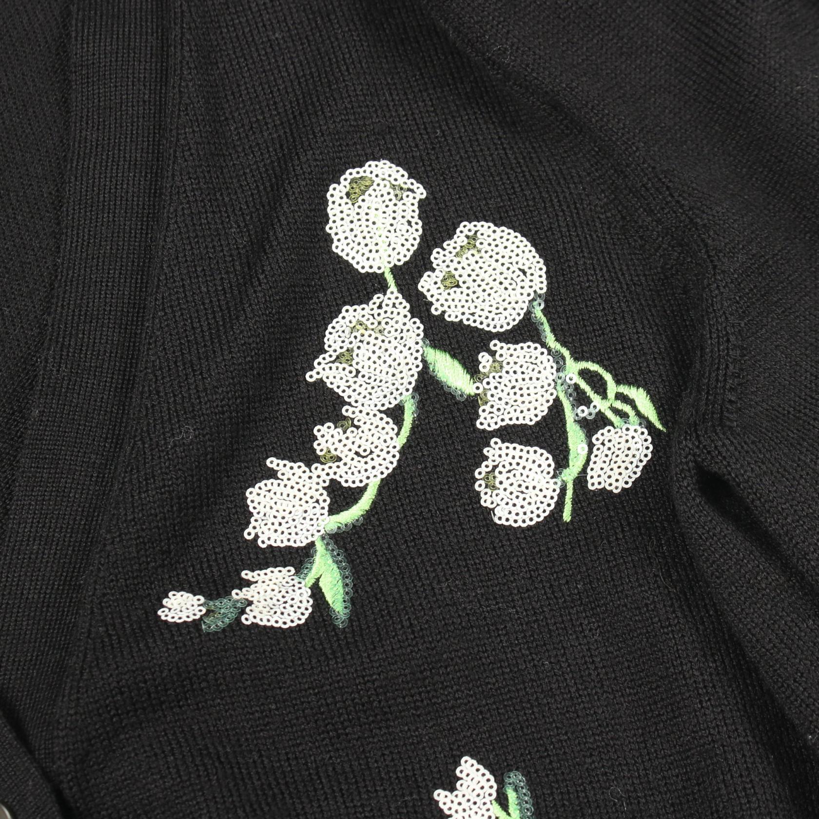 花柄 スパンコール刺繍 カーディガン ウール ブラック ミュウミュウ