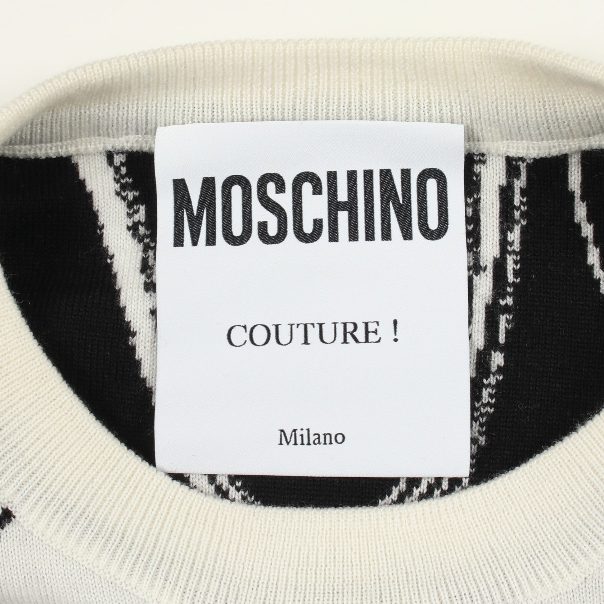 安全ピン柄 ニット ウール オフホワイト ブラック モスキーノ トップス MOSCHINO