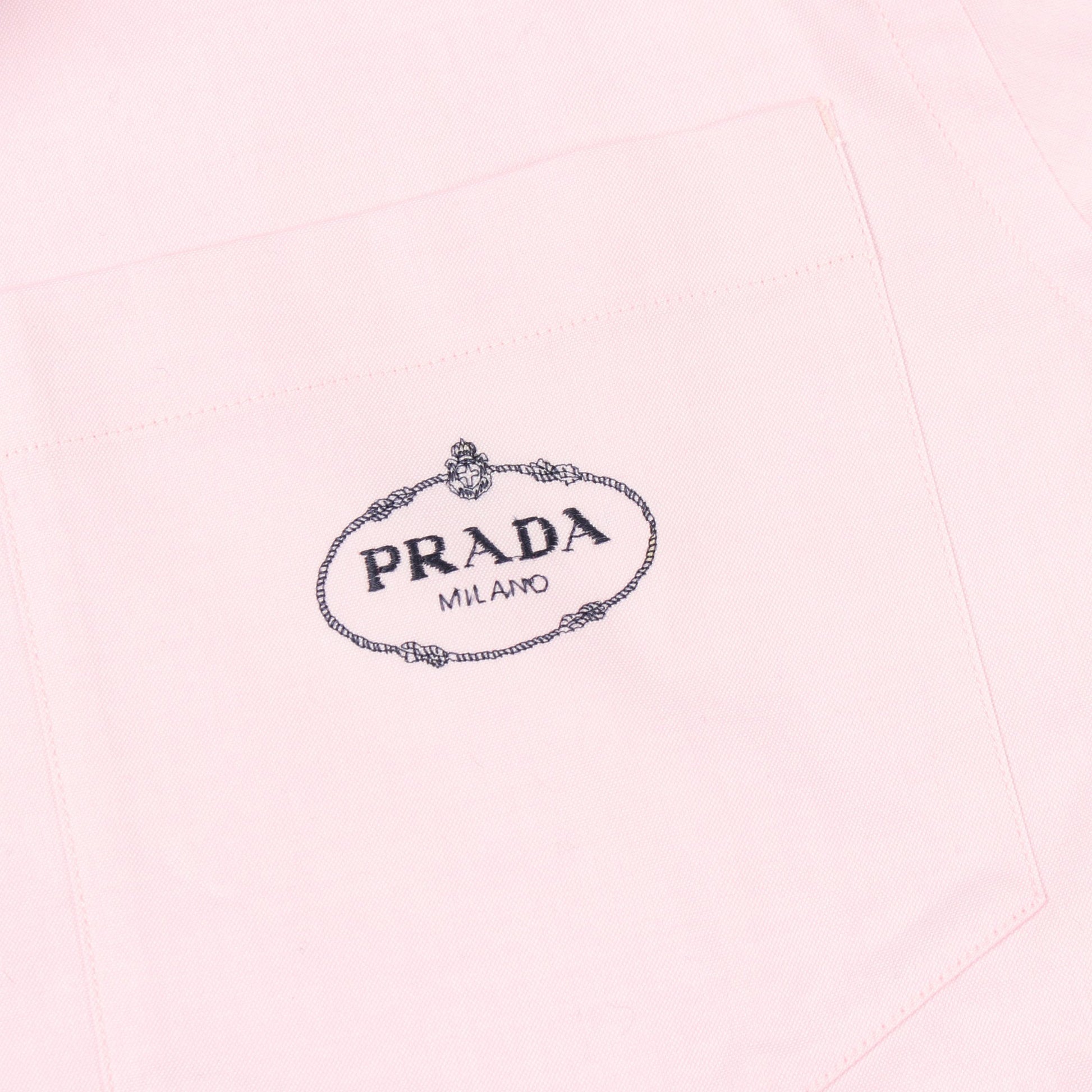 ロゴ刺繍 長袖 シャツ コットン ピンク プラダ トップス PRADA