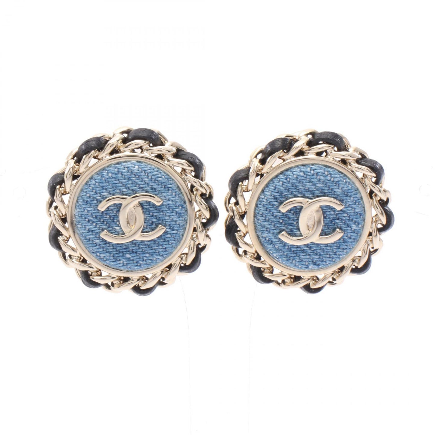 ココマーク サークル ピアス GP デニム ゴールド ブルー ブラック B25P シャネル アクセサリー CHANEL