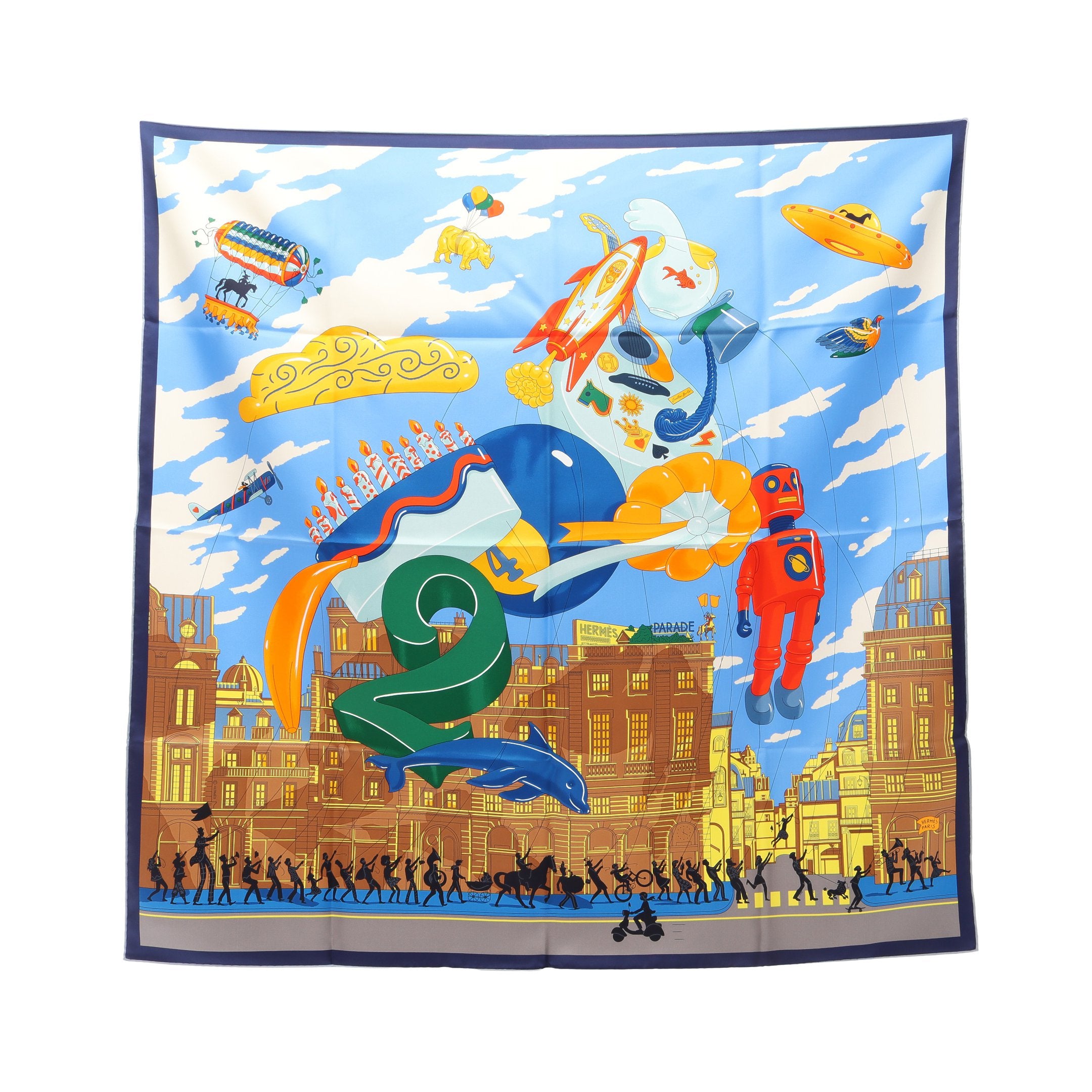 カレ90 HERMES PARADE スカーフ シルク ブルー マルチカラー エルメス