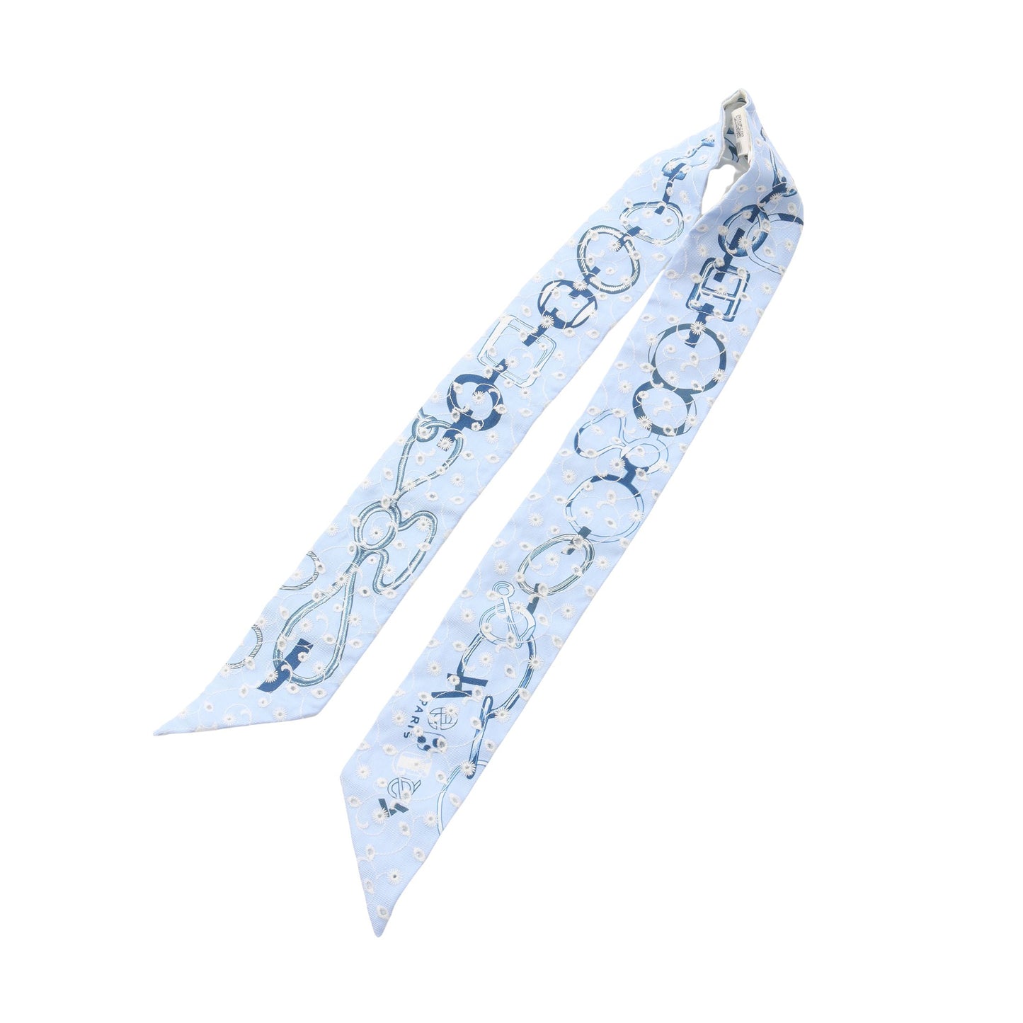 ツイリー DO RE BOUCLES Broderie Anglaise リボン スカーフ シルク ライトブルー ホワイト ネイビー エルメス 財布・小物 HERMES