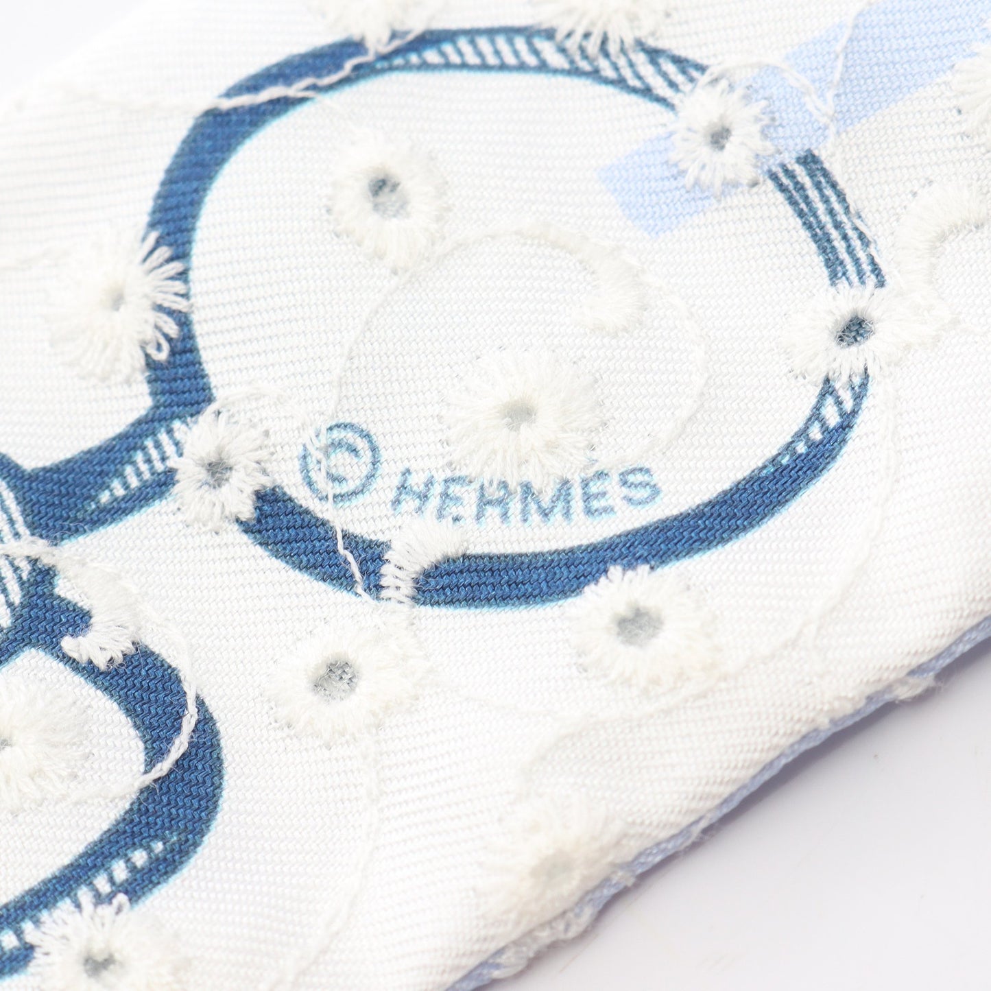 ツイリー DO RE BOUCLES Broderie Anglaise リボン スカーフ シルク ライトブルー ホワイト ネイビー エルメス 財布・小物 HERMES