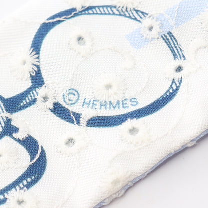 ツイリー DO RE BOUCLES Broderie Anglaise リボン スカーフ シルク ライトブルー ホワイト ネイビー エルメス 財布・小物 HERMES