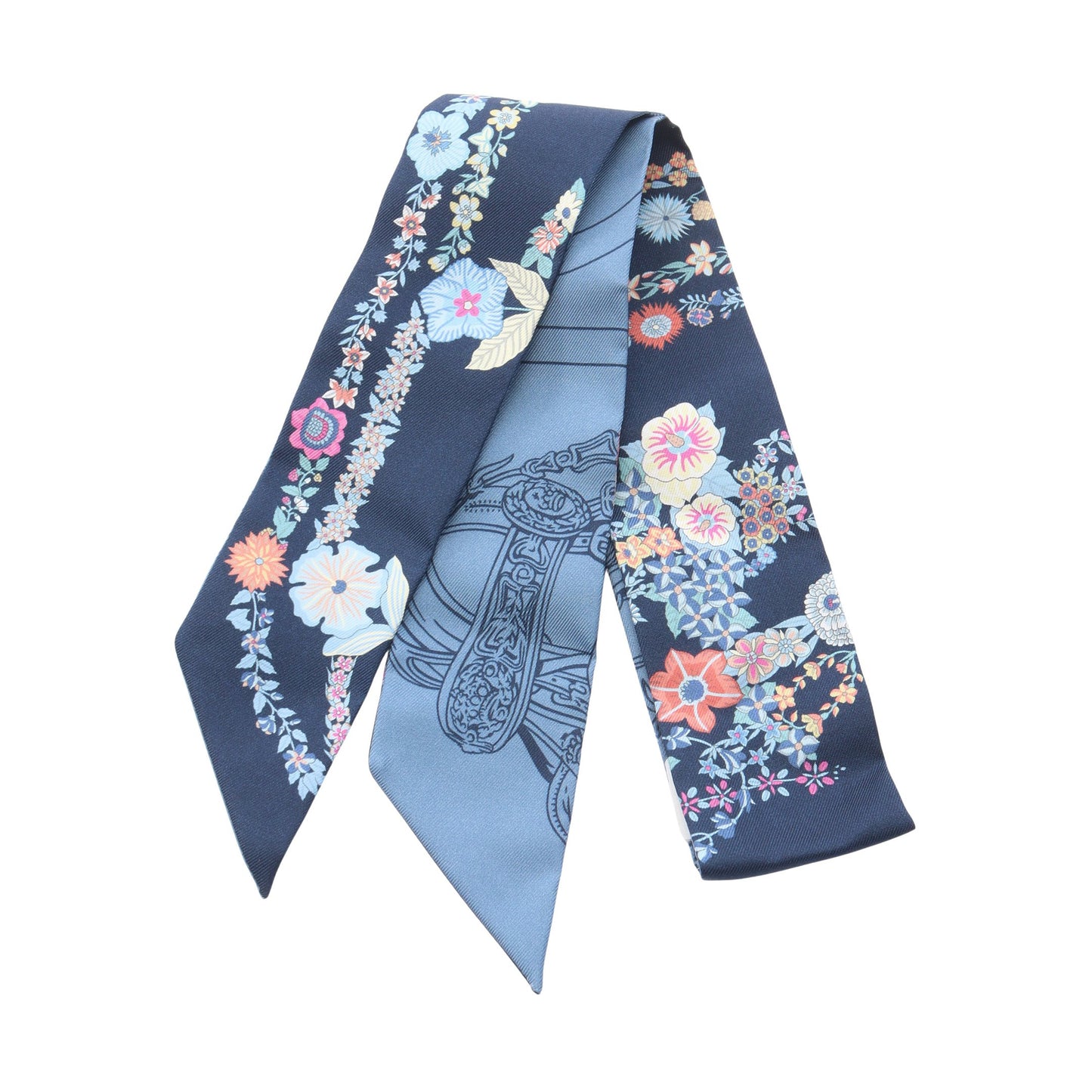 ツイリー BRIDES de GALA en fleurs リボン スカーフ シルク ネイビー マルチカラー エルメス 財布・小物 HERMES
