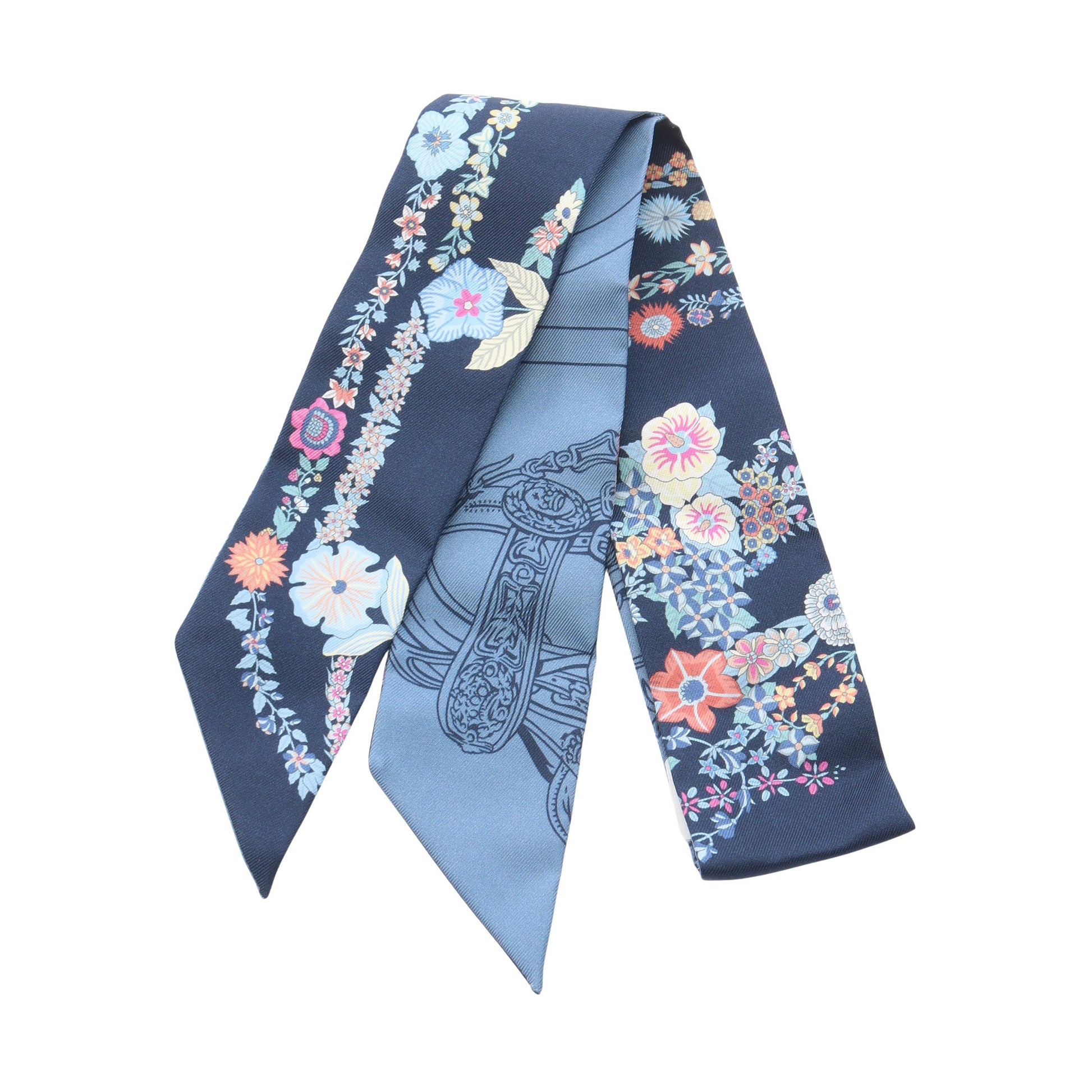 ツイリー BRIDES de GALA en fleurs リボン スカーフ シルク ネイビー マルチカラー エルメス 財布・小物 HERMES