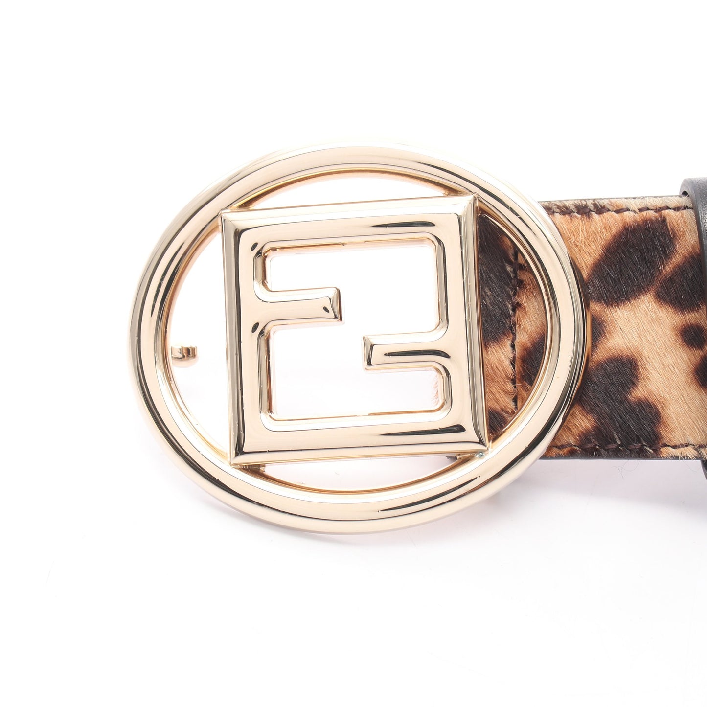 FFロゴバックル レオパード ゴールド金具 ベルト ハラコ ベージュ ダークブラウン フェンディ 財布・小物 FENDI