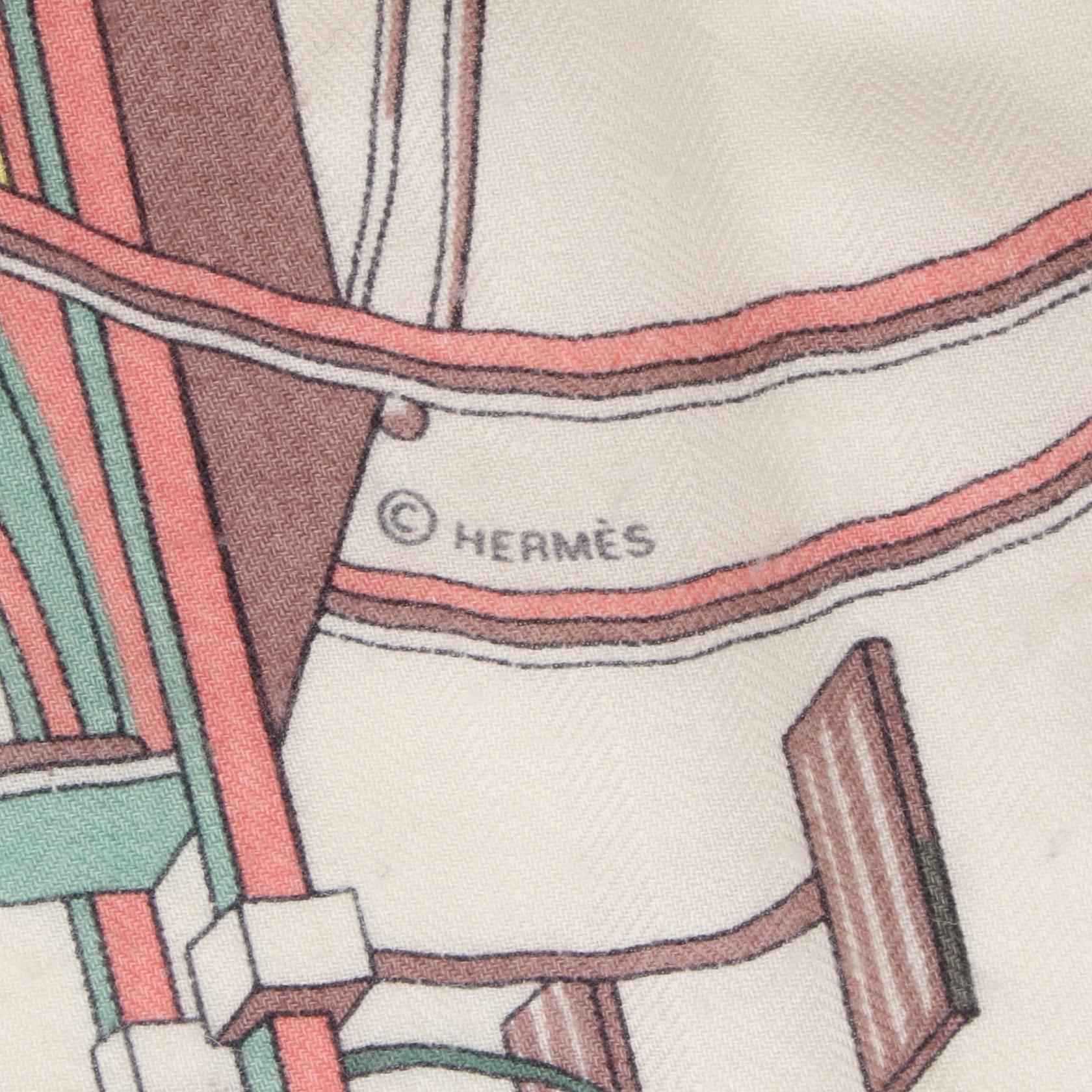 カレジェアン カレ140 LES VOITURES A TRANSFORMATION スカーフ ショール カシミヤ シルク ピンク アイボリー マルチカラー エルメス 財布・小物 HERMES