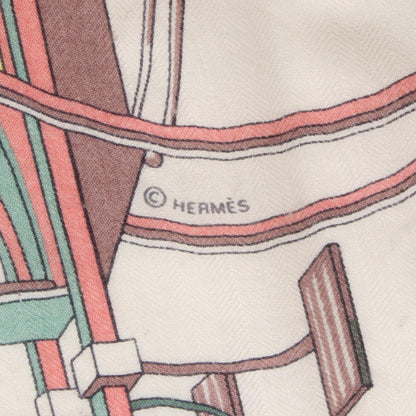 カレジェアン カレ140 LES VOITURES A TRANSFORMATION スカーフ ショール カシミヤ シルク ピンク アイボリー マルチカラー エルメス 財布・小物 HERMES