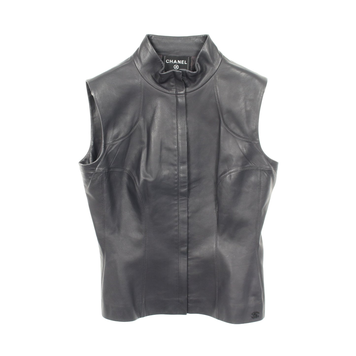 ココマーク ジップアップ ベスト ラムスキン ダークグレー 02A シャネル トップス CHANEL