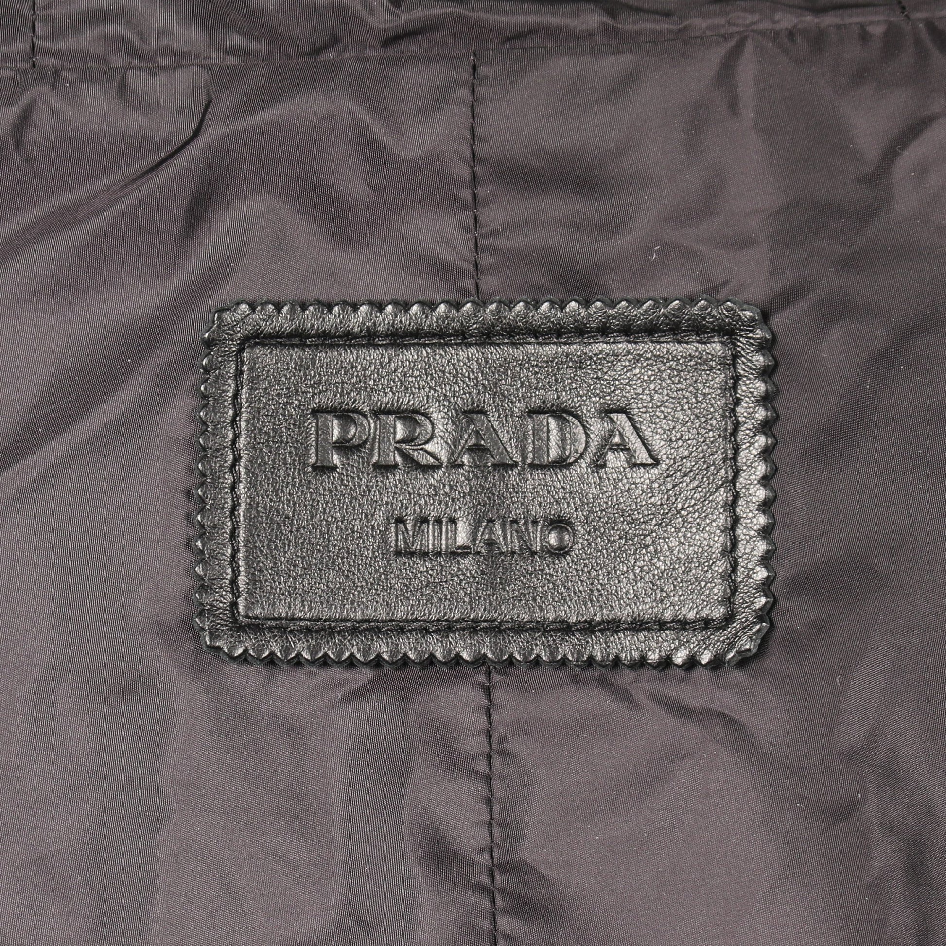 ナッパレザー フード付き ロングコート レザー ブラック プラダ アウター PRADA