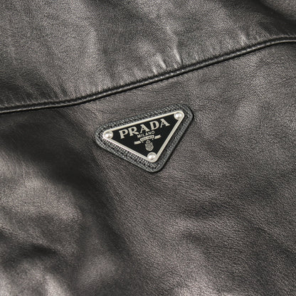 ナッパレザー フード付き ロングコート レザー ブラック プラダ アウター PRADA