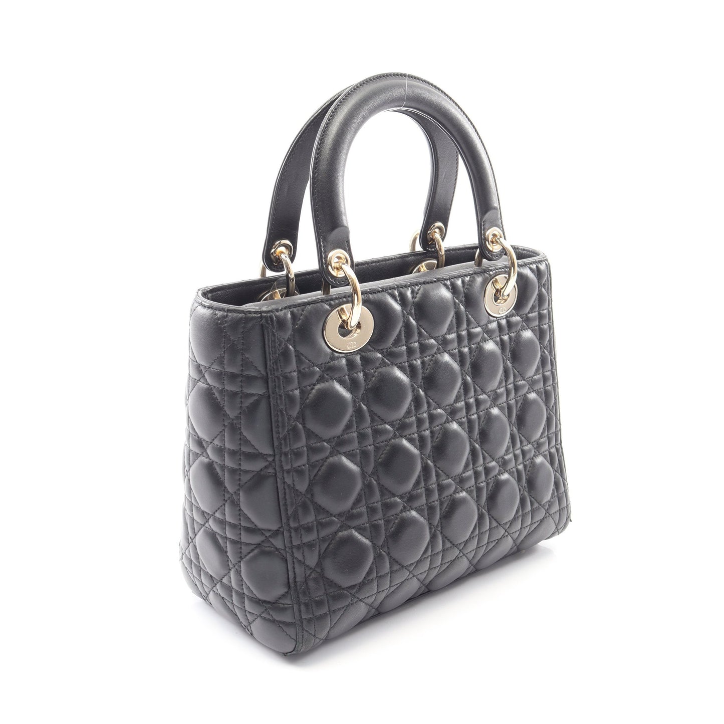 LADY DIOR レディディオール カナージュ 2WAY ハンドバッグ レザー ブラック クリスチャンディオール バッグ Christian Dior