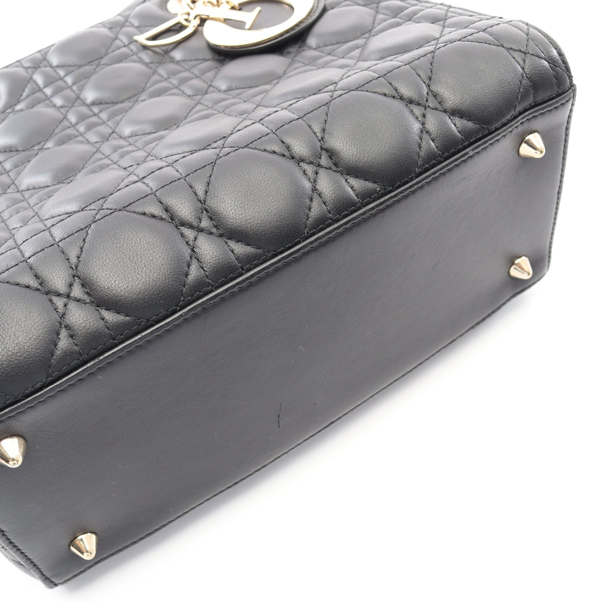 LADY DIOR レディディオール カナージュ 2WAY ハンドバッグ レザー ブラック クリスチャンディオール バッグ Christian Dior