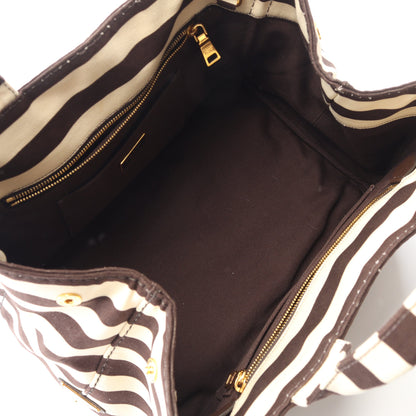 CANAPA STAMPATA カナパ 2WAY ハンドバッグ トートバッグ ボーダー キャンバス アイボリー ダークブラウン プラダ バッグ PRADA