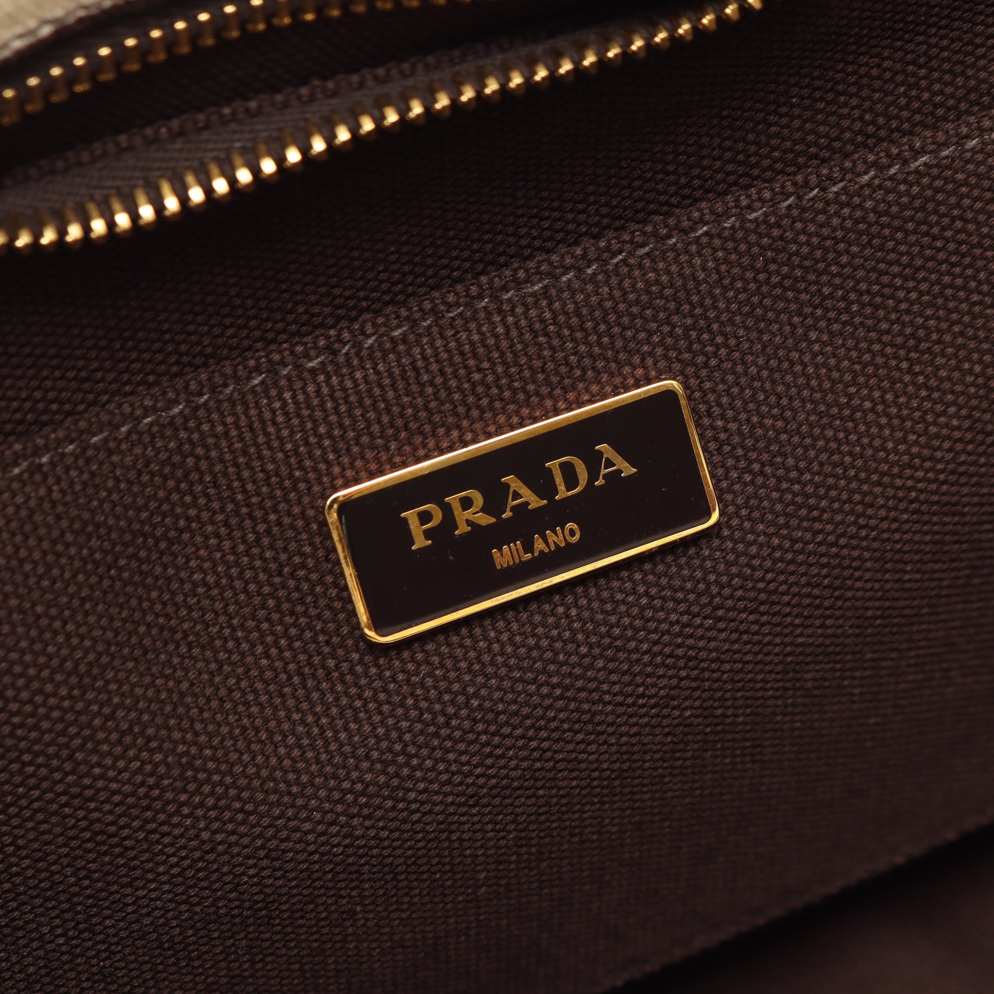 CANAPA STAMPATA カナパ 2WAY ハンドバッグ トートバッグ ボーダー キャンバス アイボリー ダークブラウン プラダ バッグ PRADA