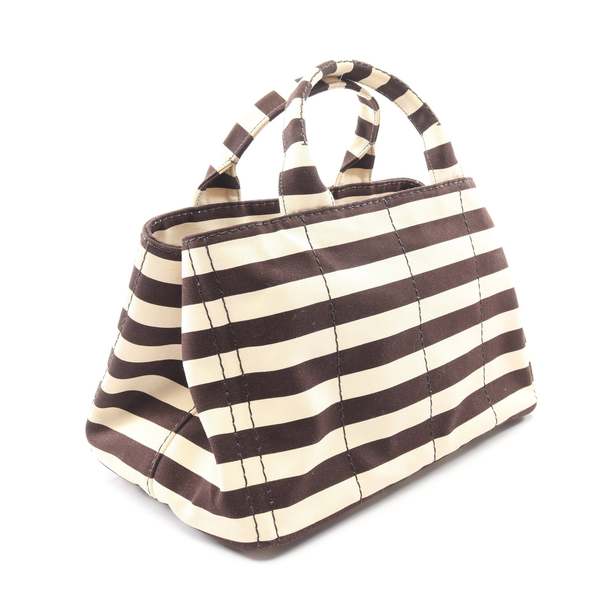 CANAPA STAMPATA カナパ 2WAY ハンドバッグ トートバッグ ボーダー キャンバス アイボリー ダークブラウン プラダ バッグ PRADA