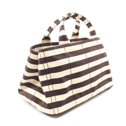 CANAPA STAMPATA カナパ 2WAY ハンドバッグ トートバッグ ボーダー キャンバス アイボリー ダークブラウン プラダ バッグ PRADA