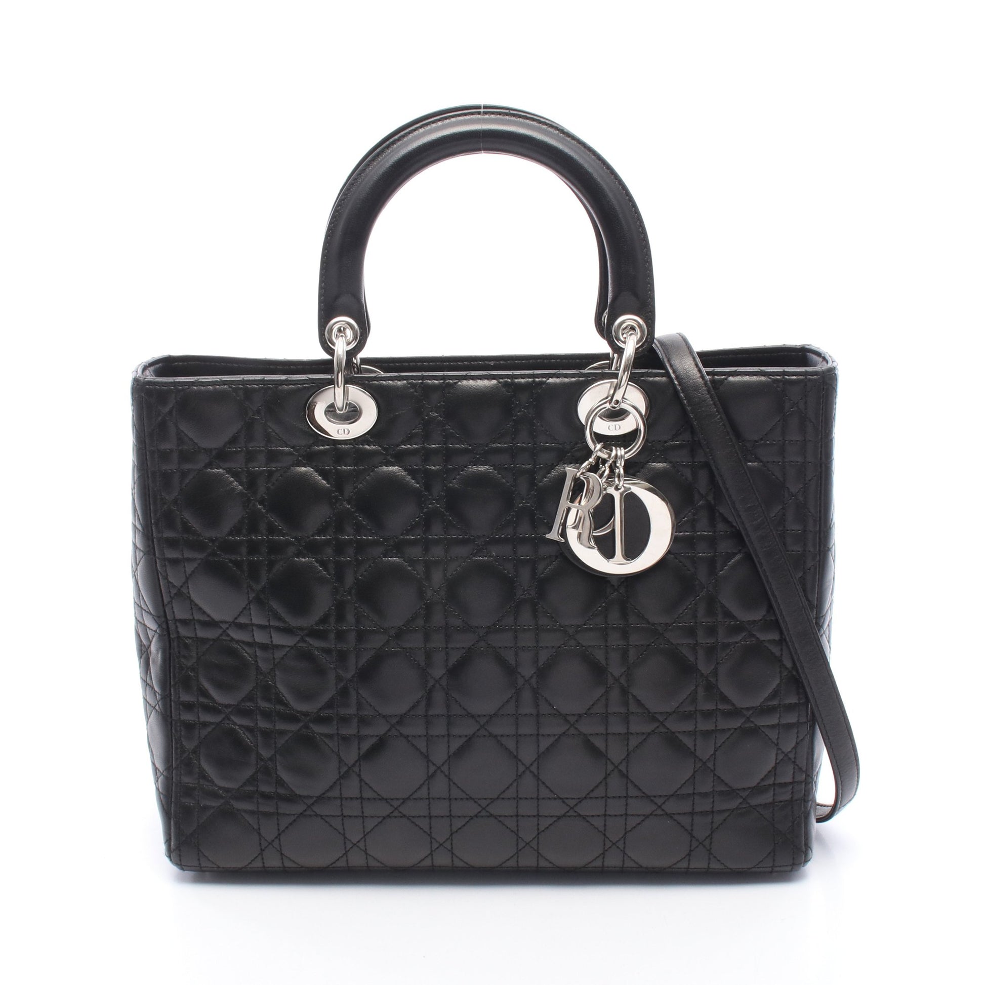レディディオール ラージ カナージュ 2WAY ハンドバッグ レザー ブラック クリスチャンディオール バッグ Christian Dior