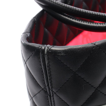 カンボンライン ラージ ショルダーバッグ トートバッグ レザー ブラック ホワイト シルバー金具 シャネル バッグ CHANEL