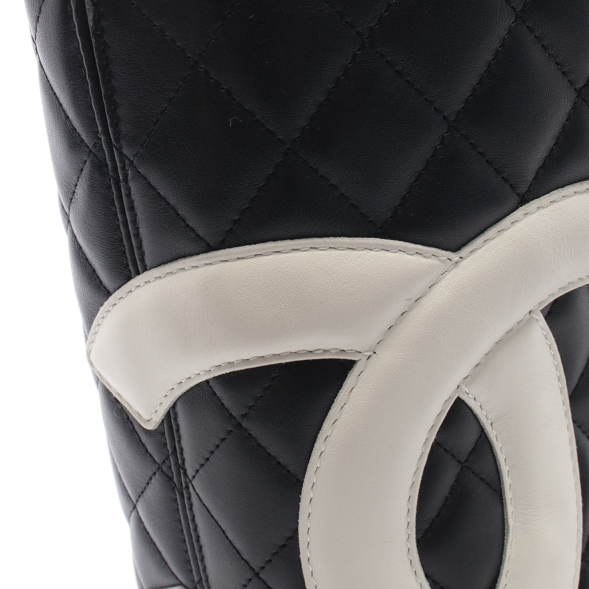 カンボンライン ラージ ショルダーバッグ トートバッグ レザー ブラック ホワイト シルバー金具 シャネル バッグ CHANEL