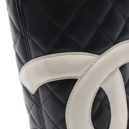 カンボンライン ラージ ショルダーバッグ トートバッグ レザー ブラック ホワイト シルバー金具 シャネル バッグ CHANEL