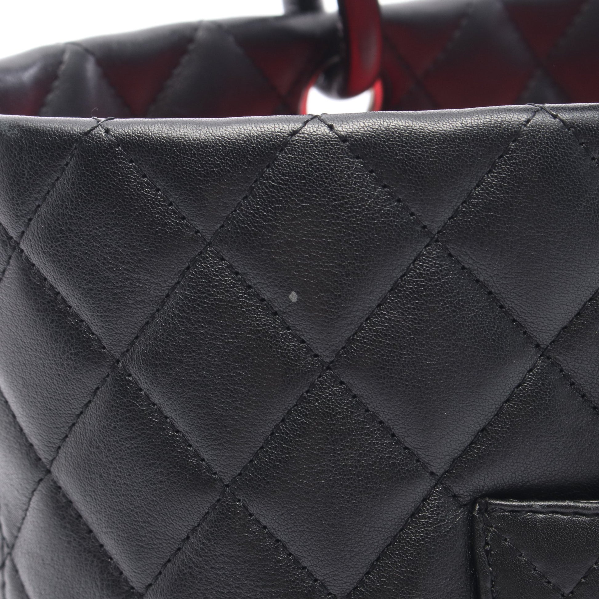 カンボンライン ラージ ショルダーバッグ トートバッグ レザー ブラック ホワイト シルバー金具 シャネル バッグ CHANEL
