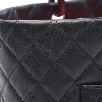 カンボンライン ラージ ショルダーバッグ トートバッグ レザー ブラック ホワイト シルバー金具 シャネル バッグ CHANEL